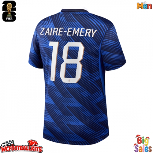 France Warren Zaire-Emery #18 Replica Home Stadium Shirt World Cup 2026 Short Sleeve